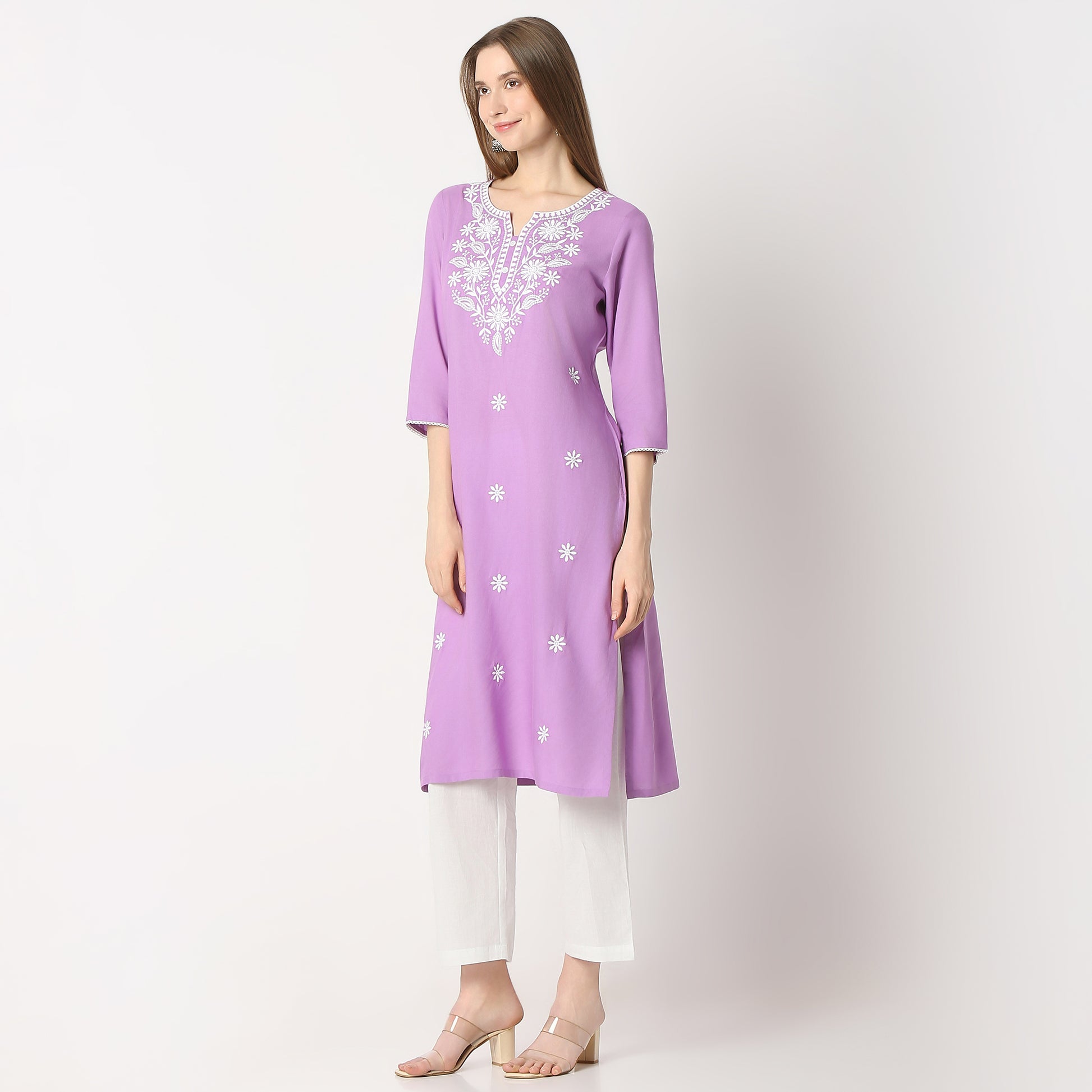 Straight Fit Embroidered Below Knee Kurta