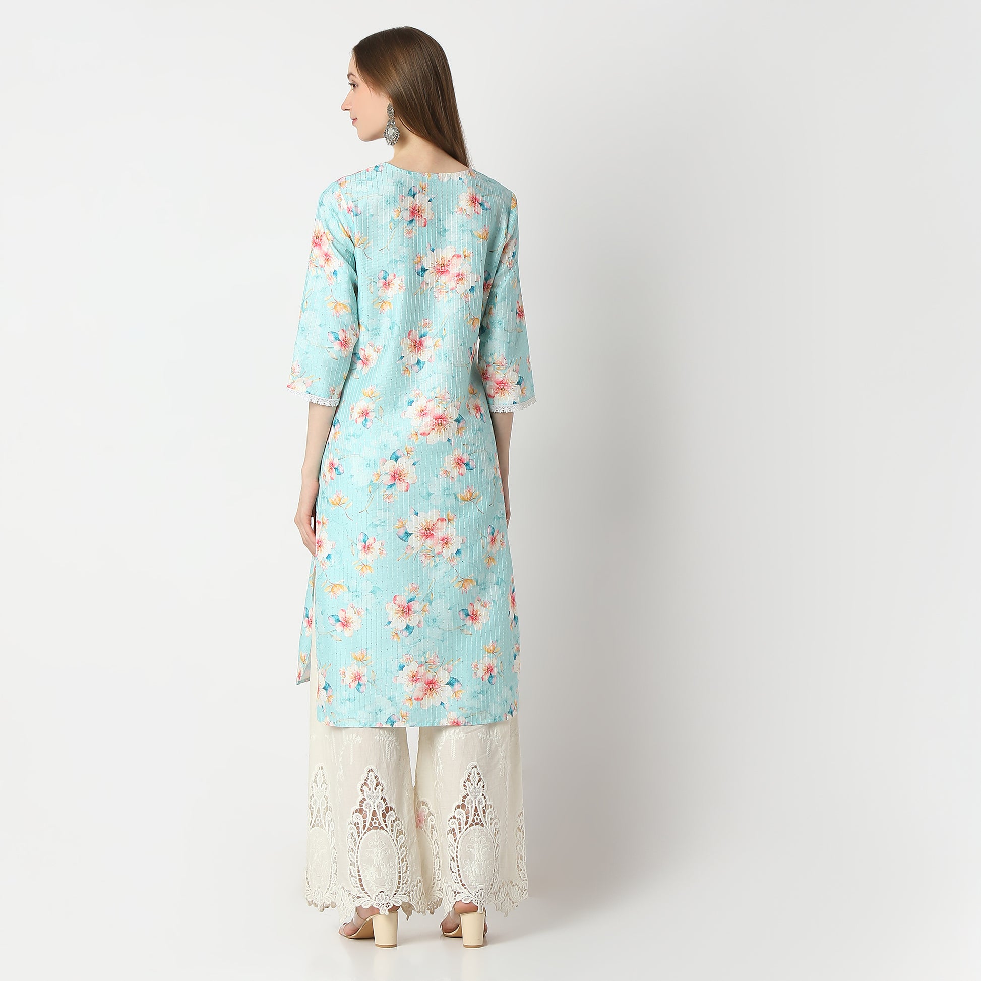 Printed V-Neck Straight Kurta