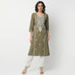 V-Neck Below Knee Three-Fourth Sleeve Straight Fit Embroidered Kurta