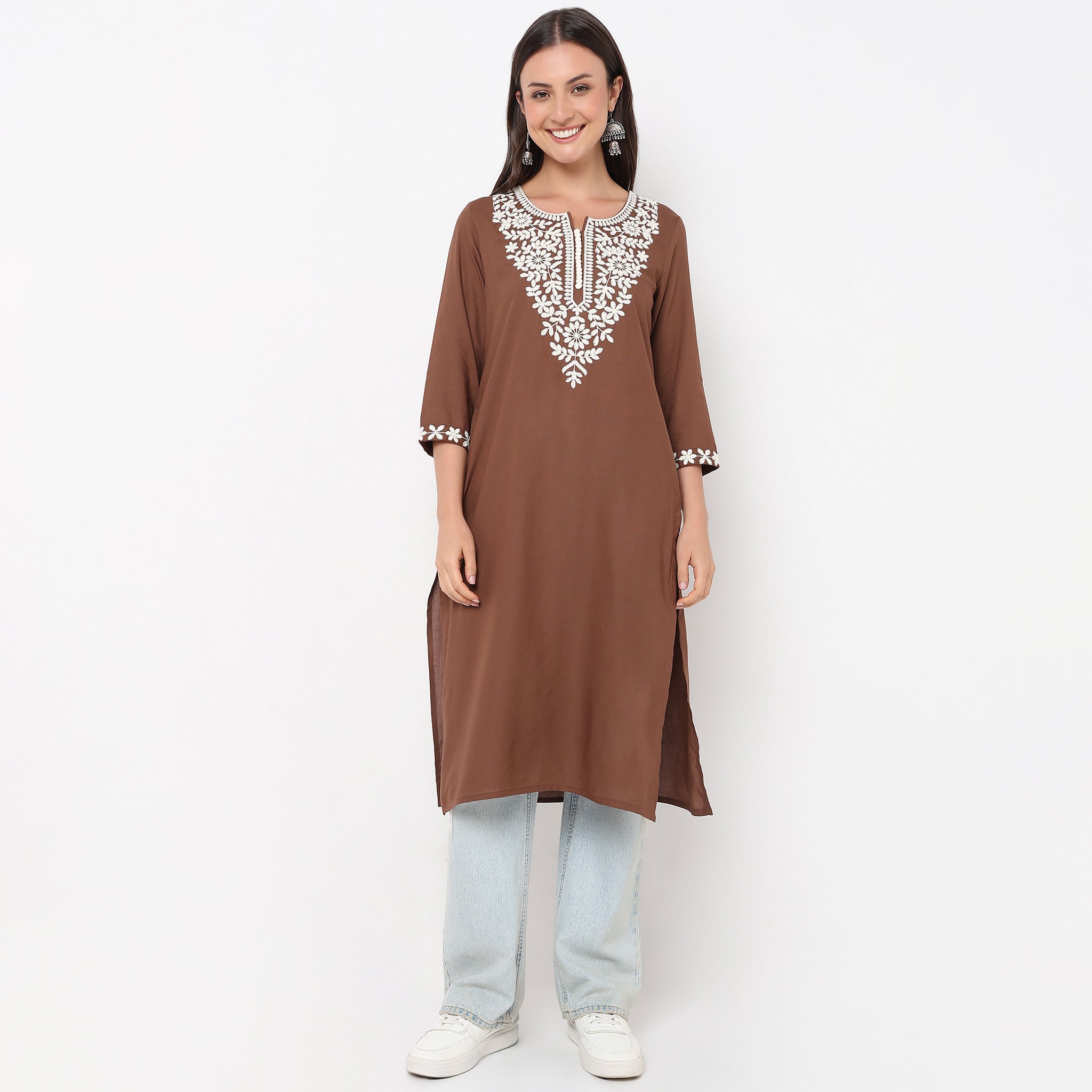 Straight Fit Embroidered Kurta