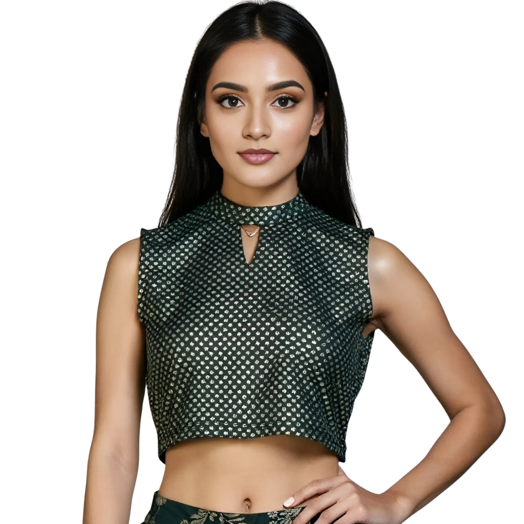 Printed Band Neck Crop Top