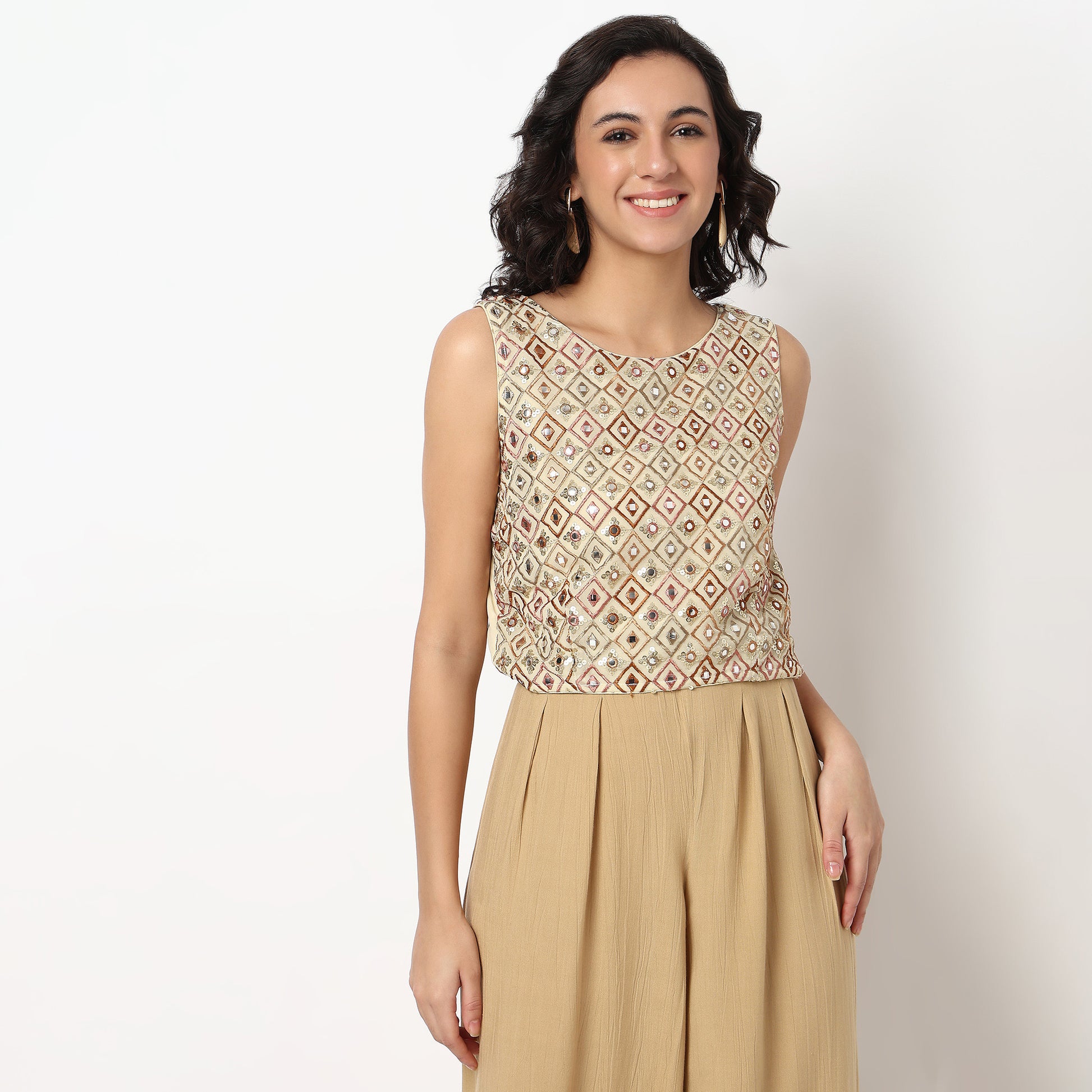 Buy Women Regular Fit Embroidered Sleeveless Crop Top  - Style Union