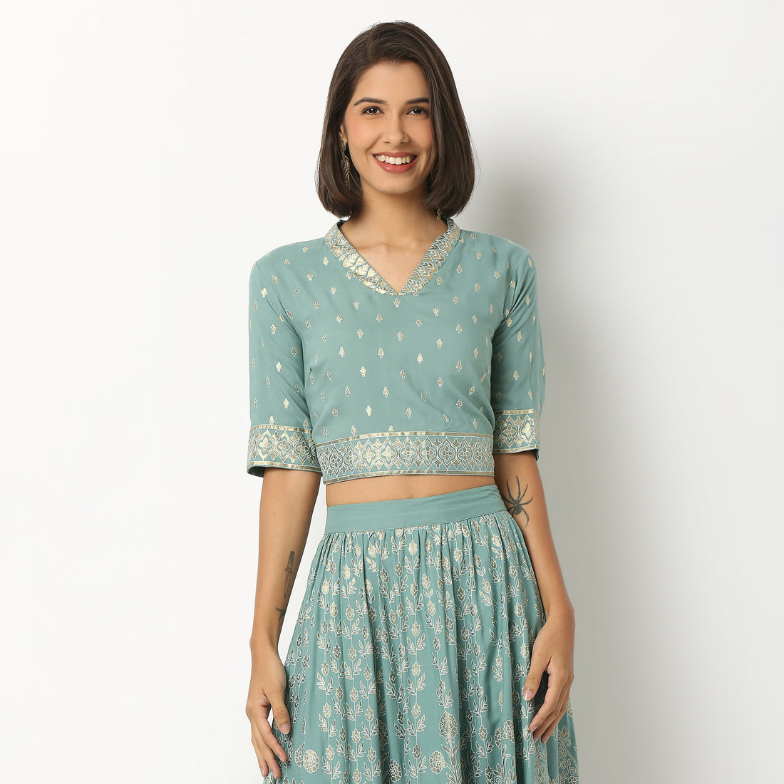 Embroidered Rayon Crop Top