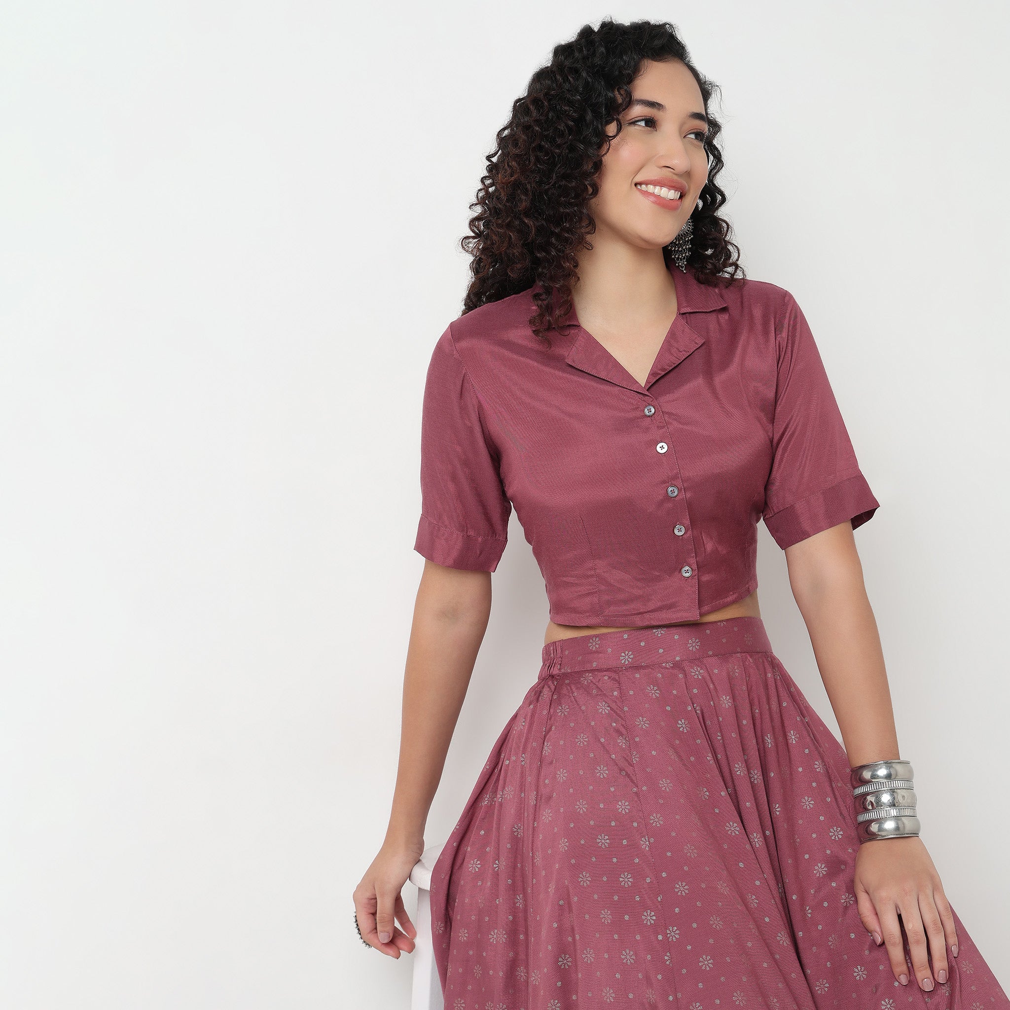 Viscose Crop Top with Lapel Collar