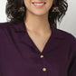 Polyester Crop Shirt with Lapel Collar
