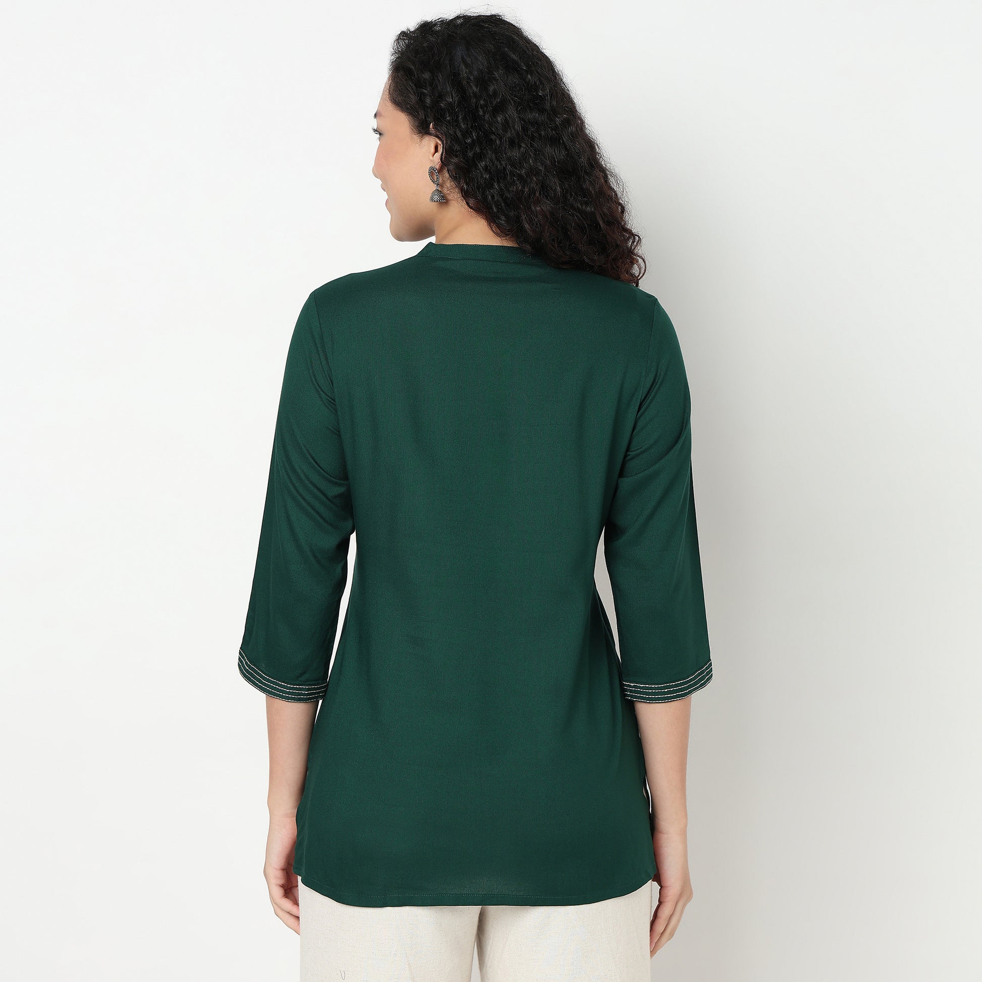 Buy Women Straight Fit Embroidered Three-Fourth Sleeve Kurta  - Style Union