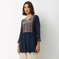 Buy Women Flare Fit Embroidered Three-Fourth Sleeve Kurta  - Style Union