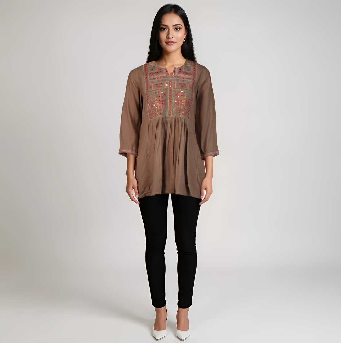 Embroidered Flared Short Kurta