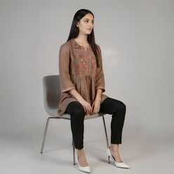 Embroidered Flared Short Kurta