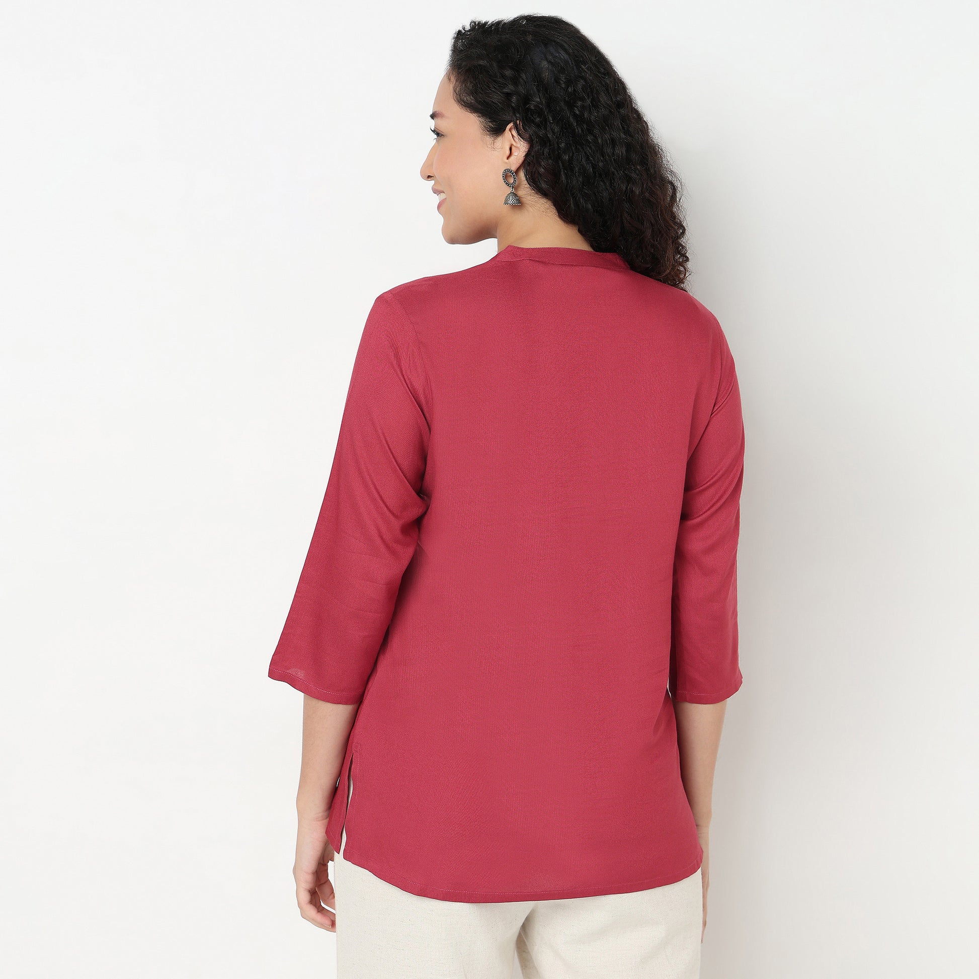 Buy Women Straight Fit Embroidered Three-Fourth Sleeve Kurta  - Style Union