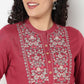 Buy Women Straight Fit Embroidered Three-Fourth Sleeve Kurta  - Style Union