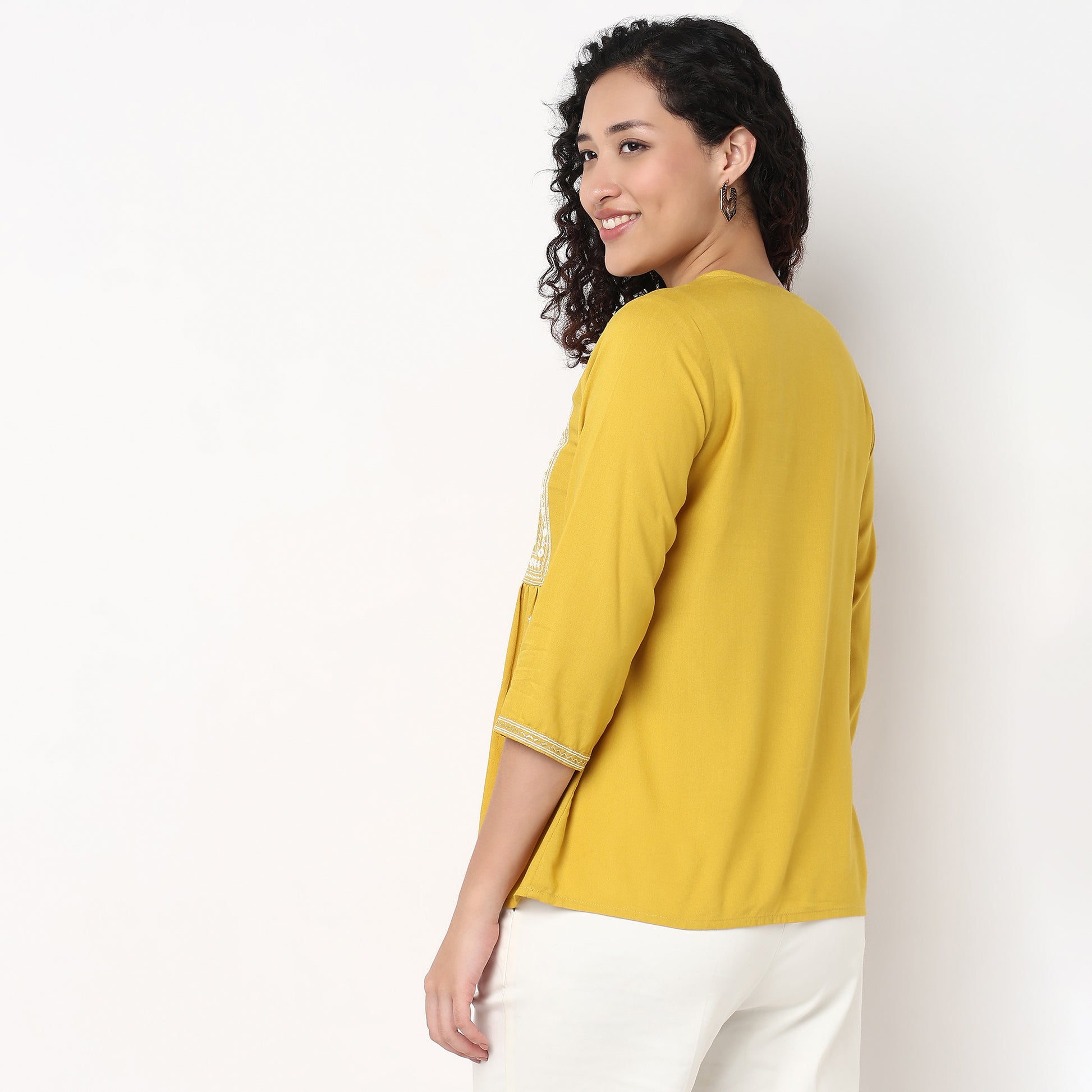 Embroidered A-Line Short Kurta