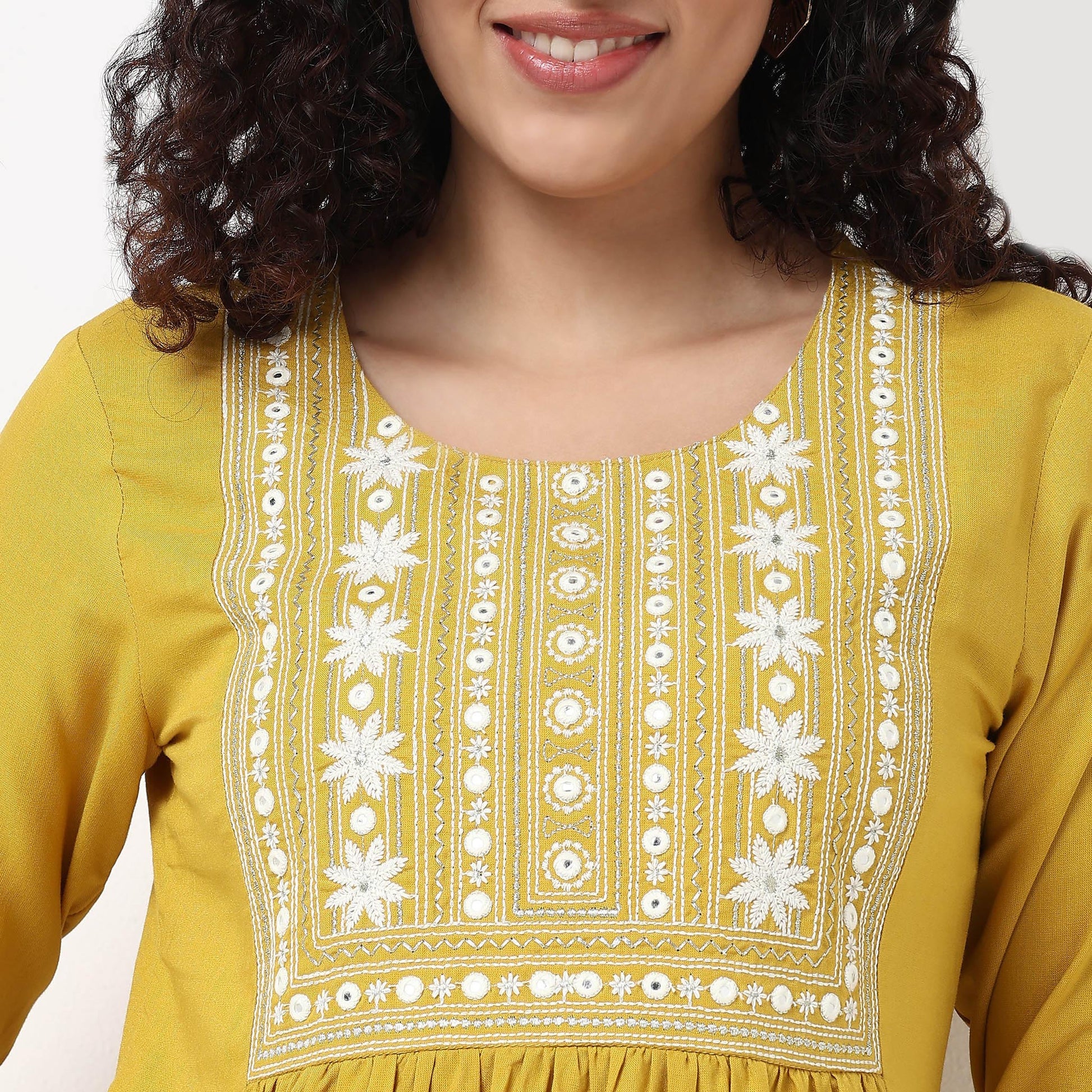 Embroidered A-Line Short Kurta