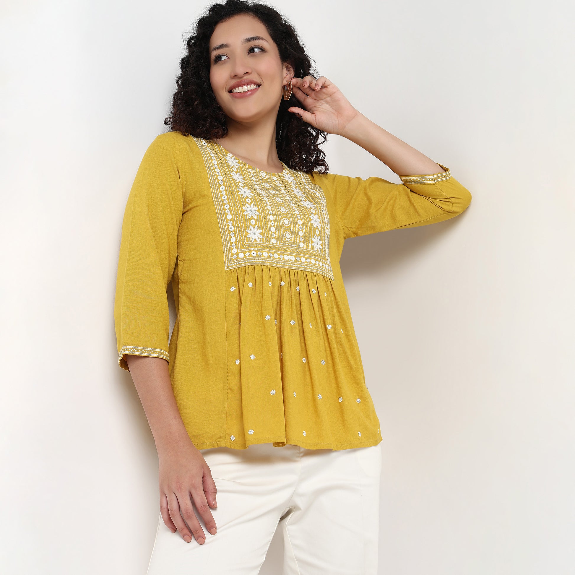 Embroidered A-Line Short Kurta