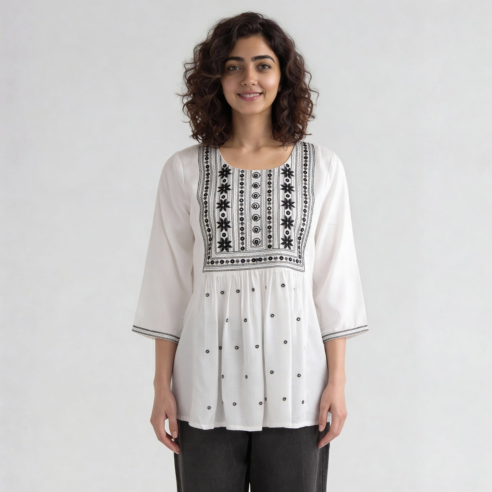 Rayon Printed Three-Fourth Sleeve Kurta