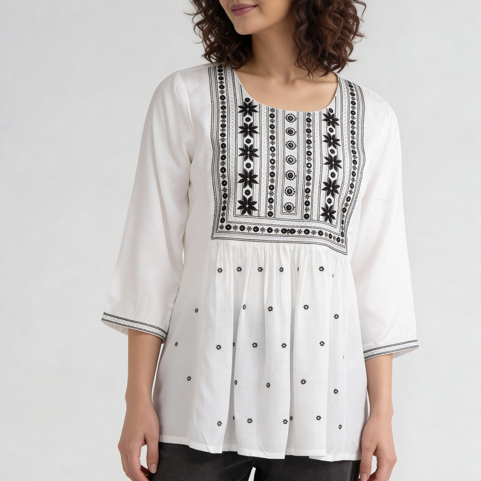 Rayon Printed Three-Fourth Sleeve Kurta