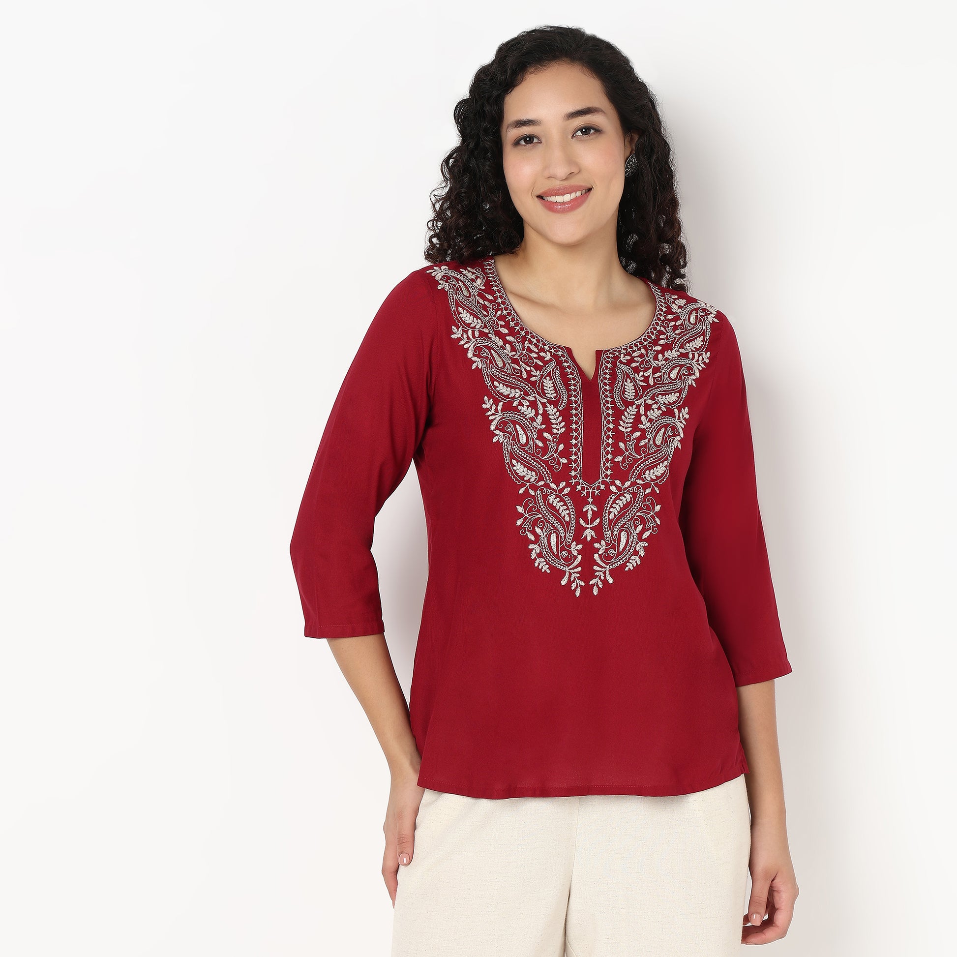 V-Neck Straight Short Kurta