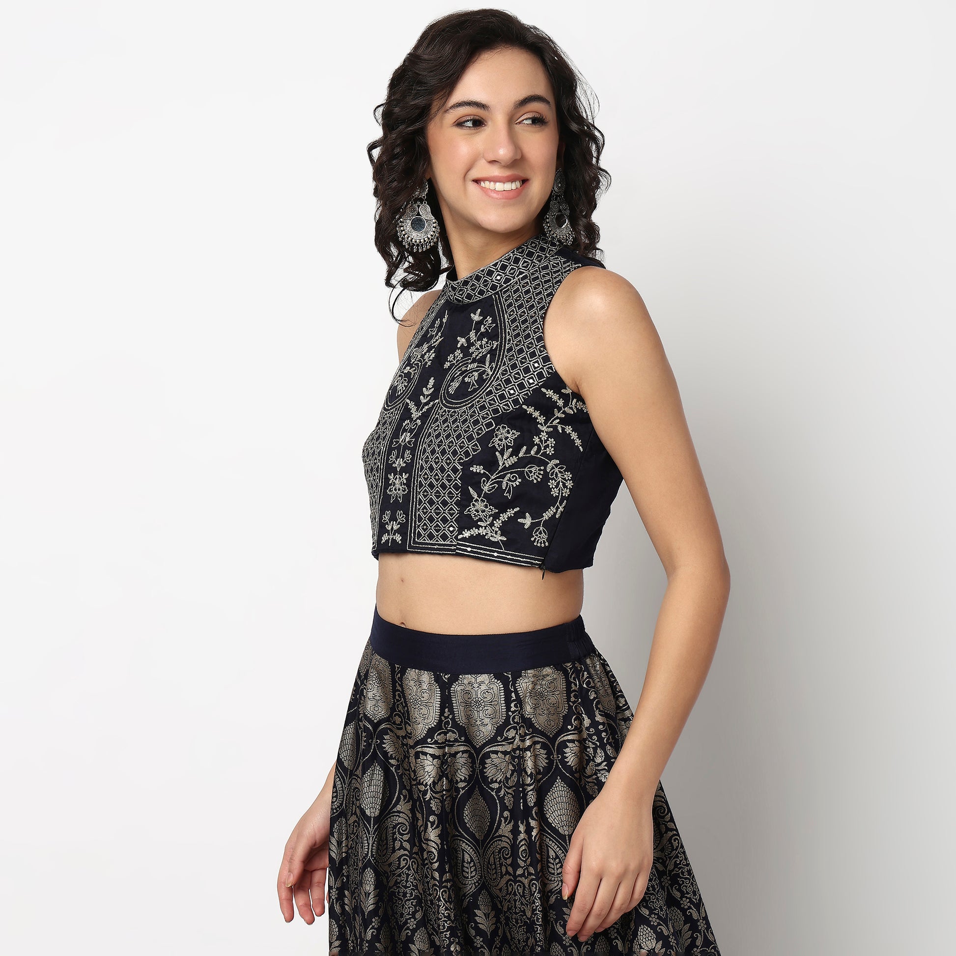 Buy Women Slim Fit Embroidered Sleeveless Crop Top  - Style Union