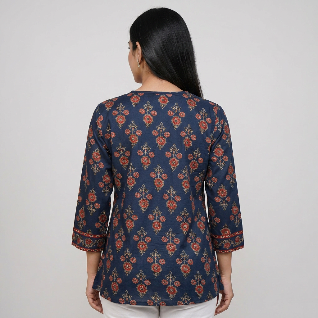 Cotton Printed V-Neck Short Kurta