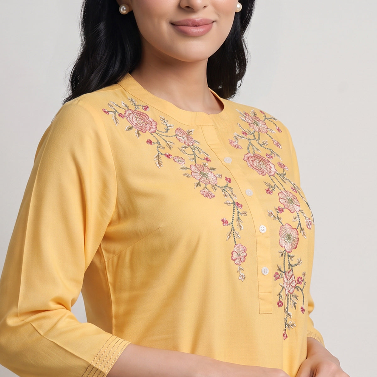 Solid Band Collar Straight Kurta