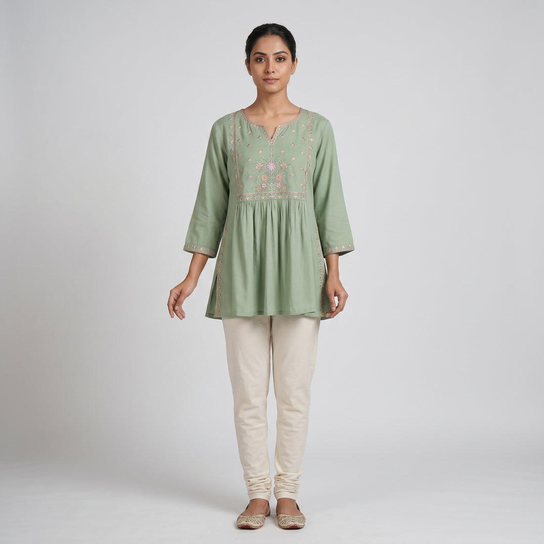 Embroidered Flared Short Kurta