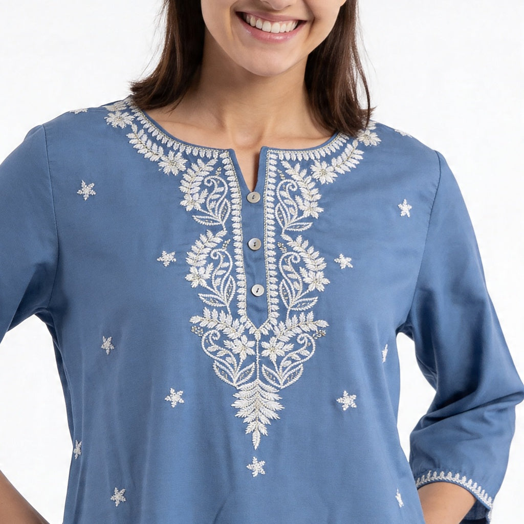 Embroidered Straight Short Kurta