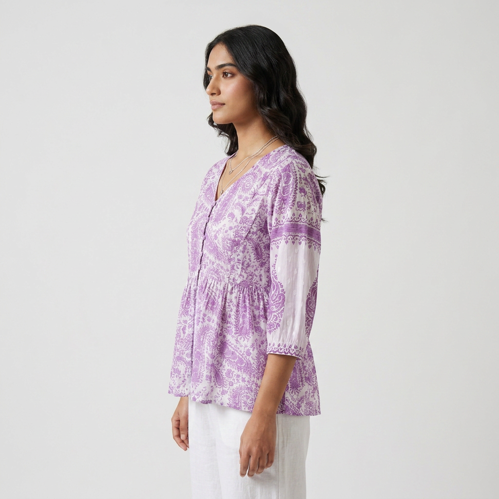 Cotton Printed V-Neck Short Kurta