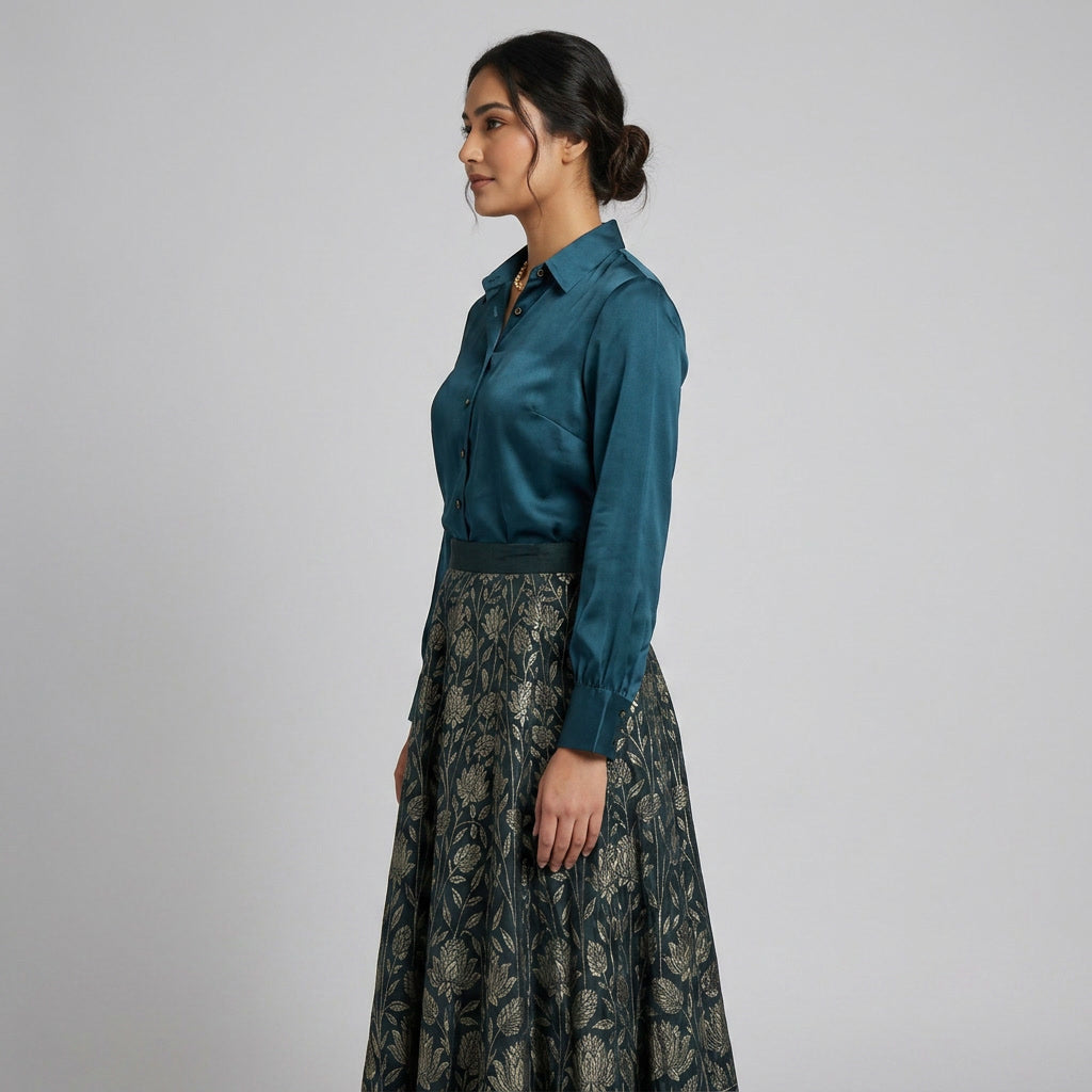 Solid Shirt Collar Straight Crop Top
