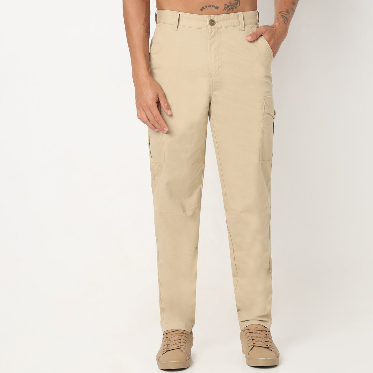 Regular Fit Solid Mid Rise Cargos