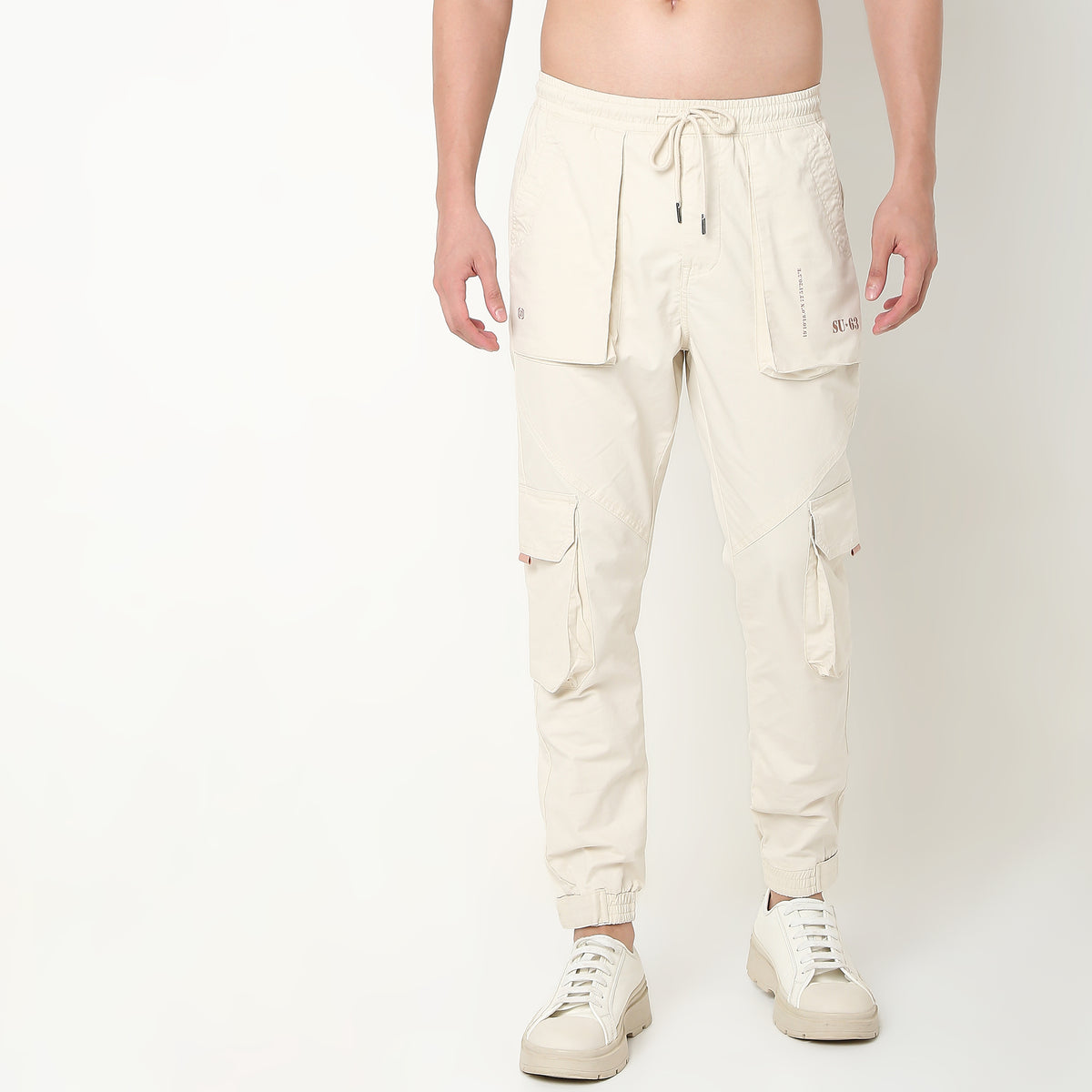 Regular Fit Solid Mid Rise Cargos