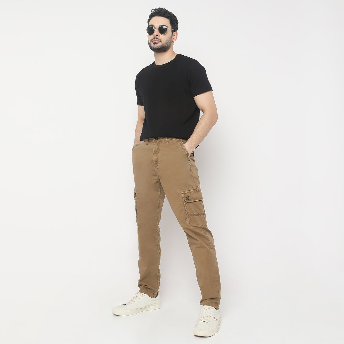 Regular Fit Solid Mid Rise Cargos