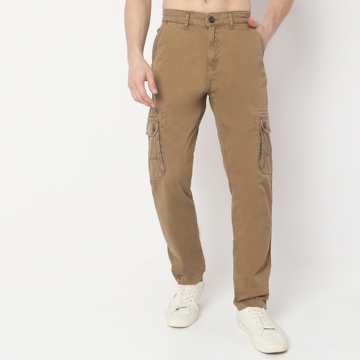 Regular Fit Solid Mid Rise Cargos