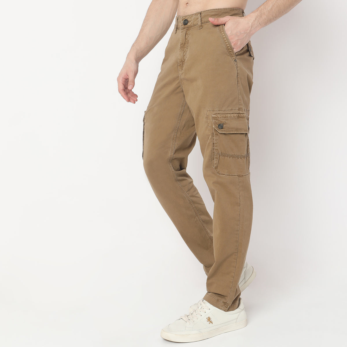 Regular Fit Solid Mid Rise Cargos