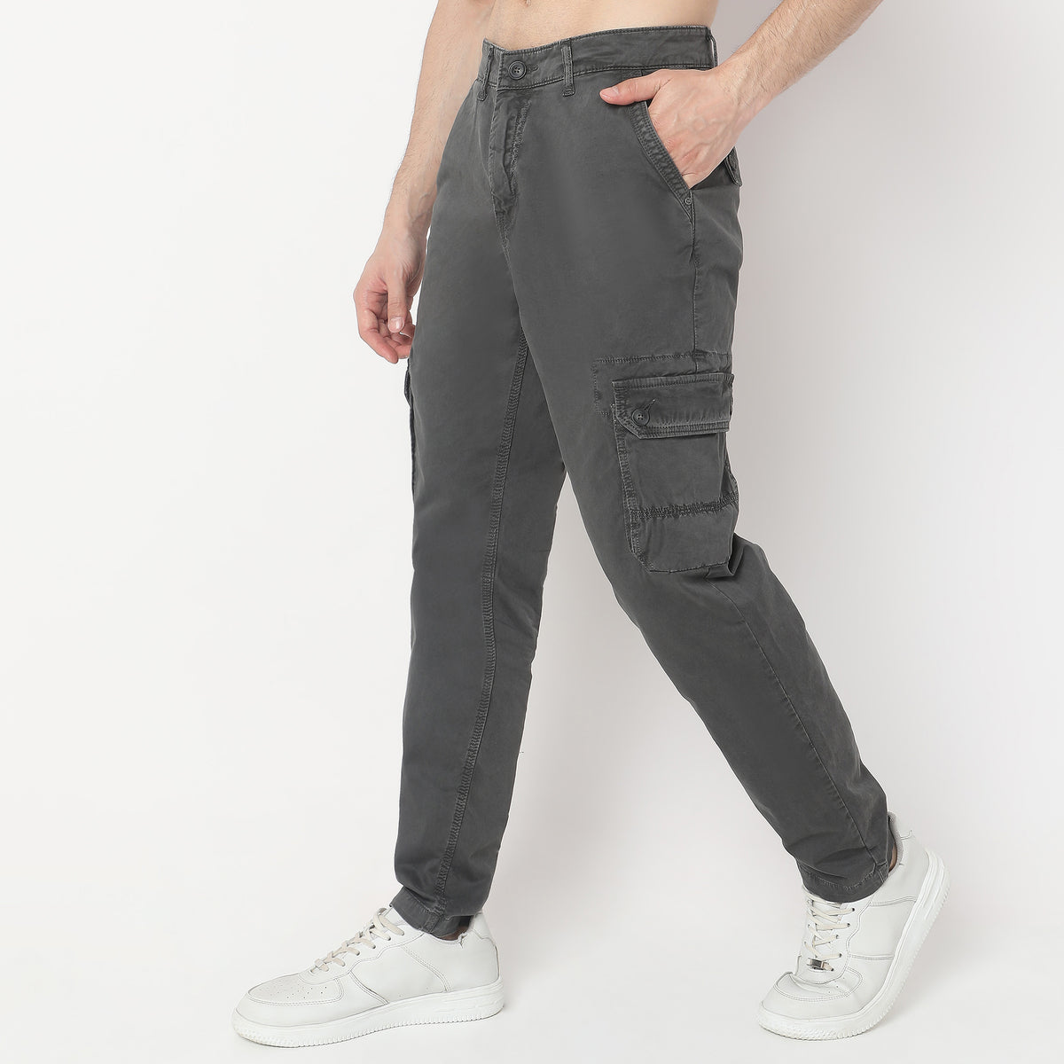 Regular Fit Solid Mid Rise Cargos