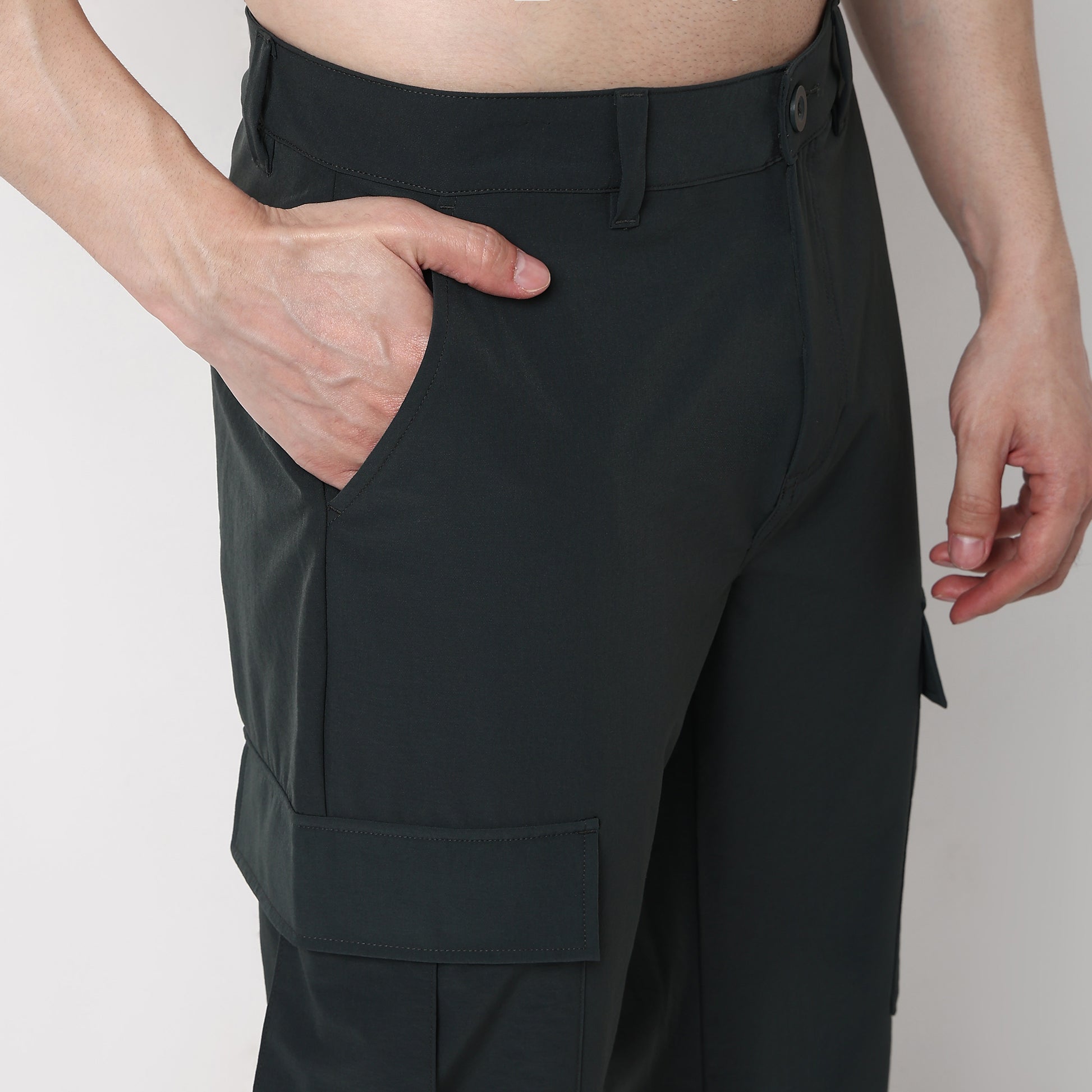 Ultra Light Weight Nylon Blend Relaxed Fit Cargo Pants With Utility Pockets