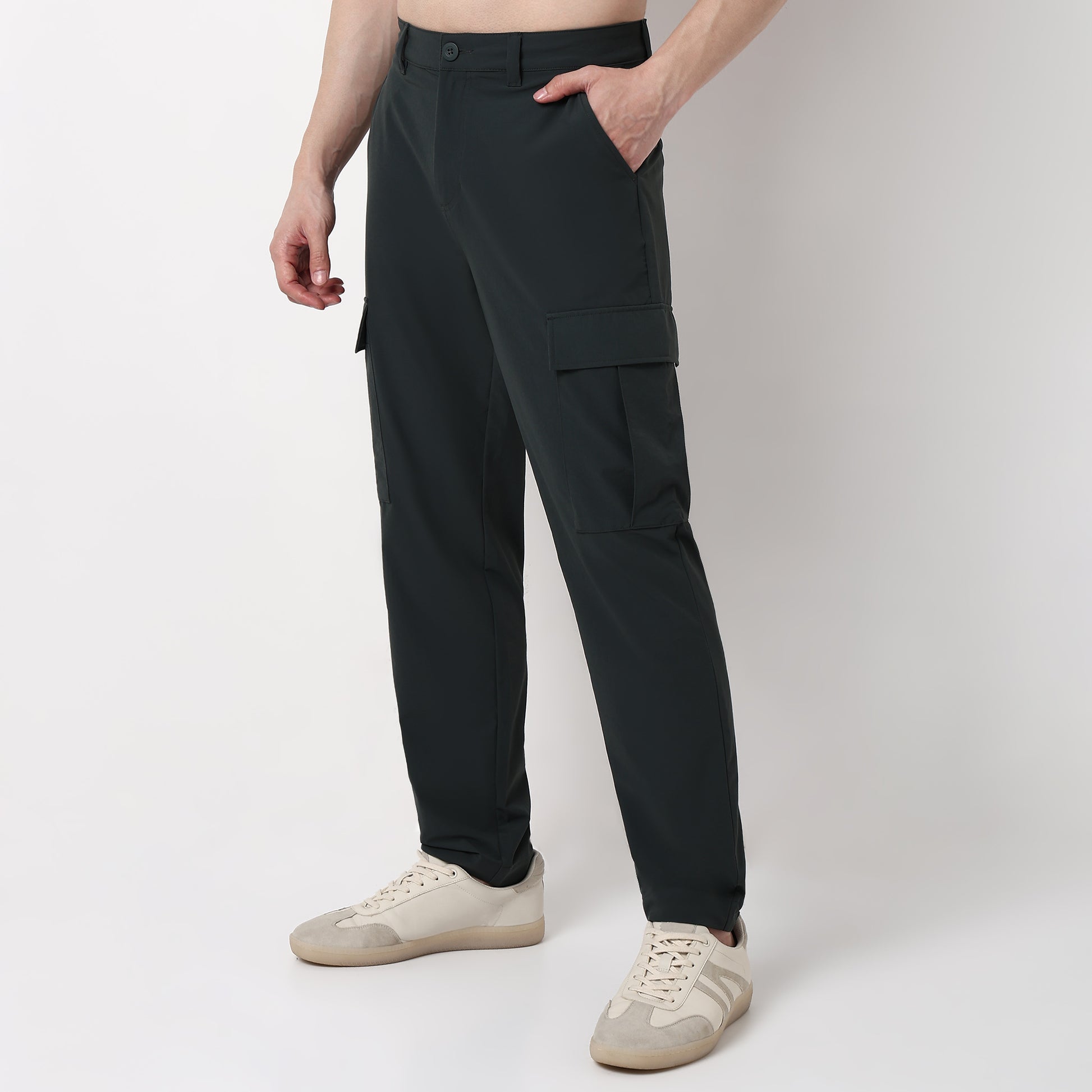 Ultra Light Weight Nylon Blend Relaxed Fit Cargo Pants With Utility Pockets