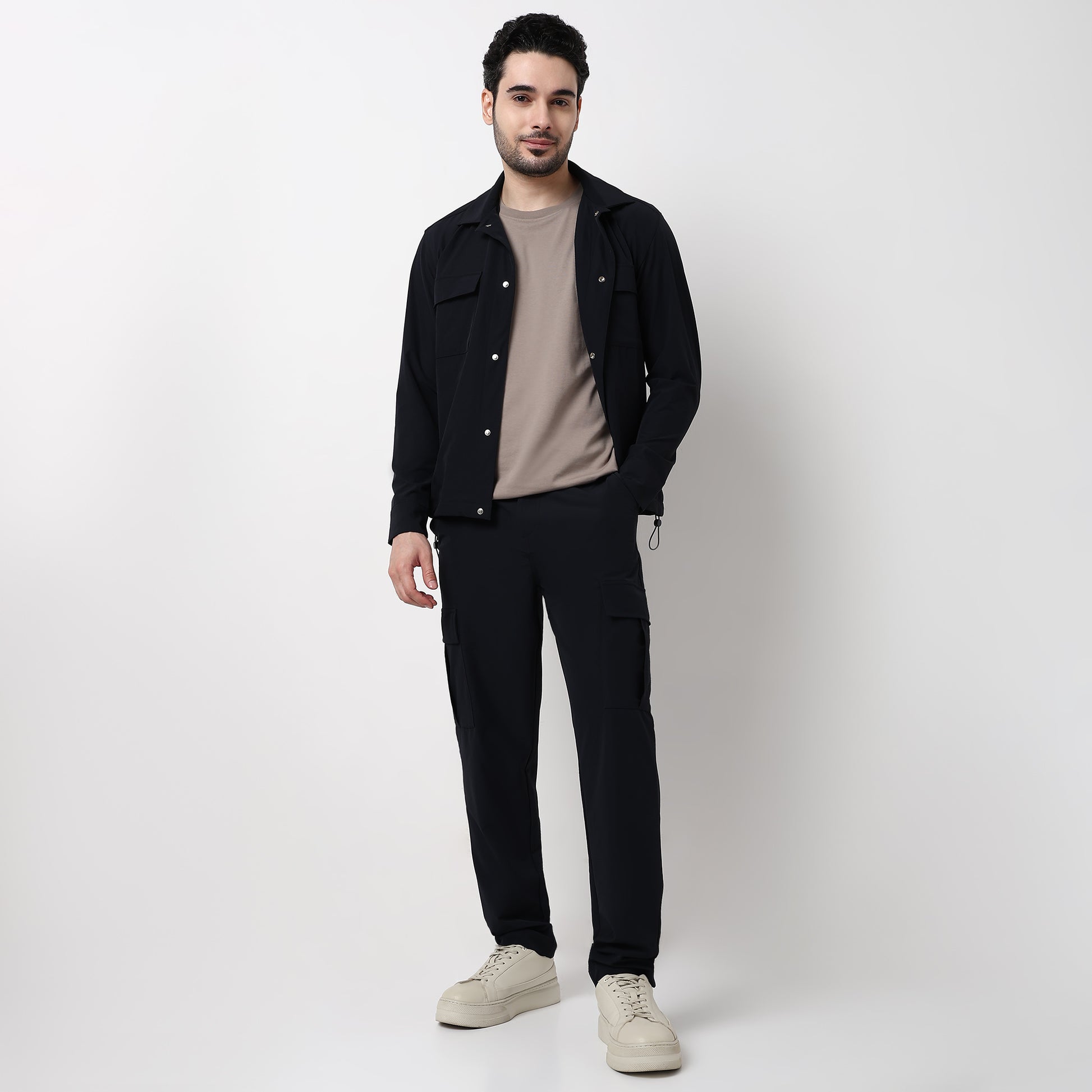 Ultra Light Weight Nylon Blend Relaxed Fit Cargo Pants With Utility Pockets