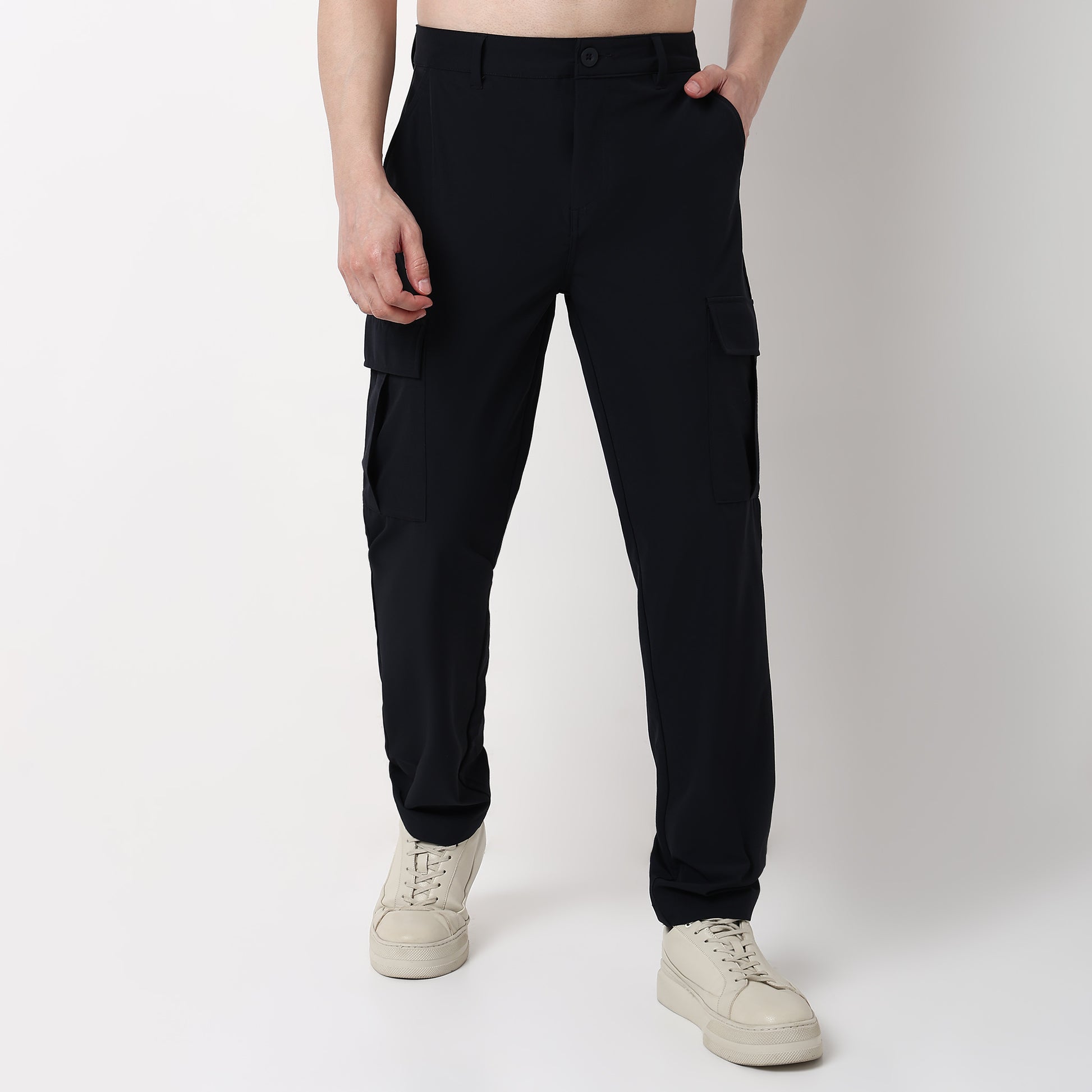 Ultra Light Weight Nylon Blend Relaxed Fit Cargo Pants With Utility Pockets