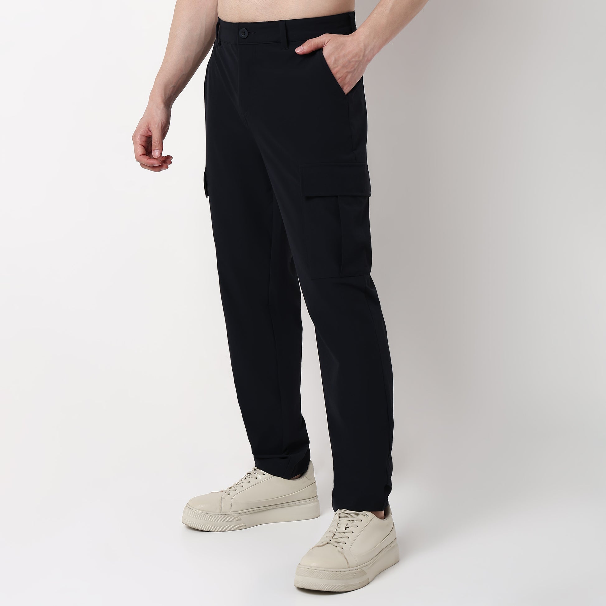 Ultra Light Weight Nylon Blend Relaxed Fit Cargo Pants With Utility Pockets