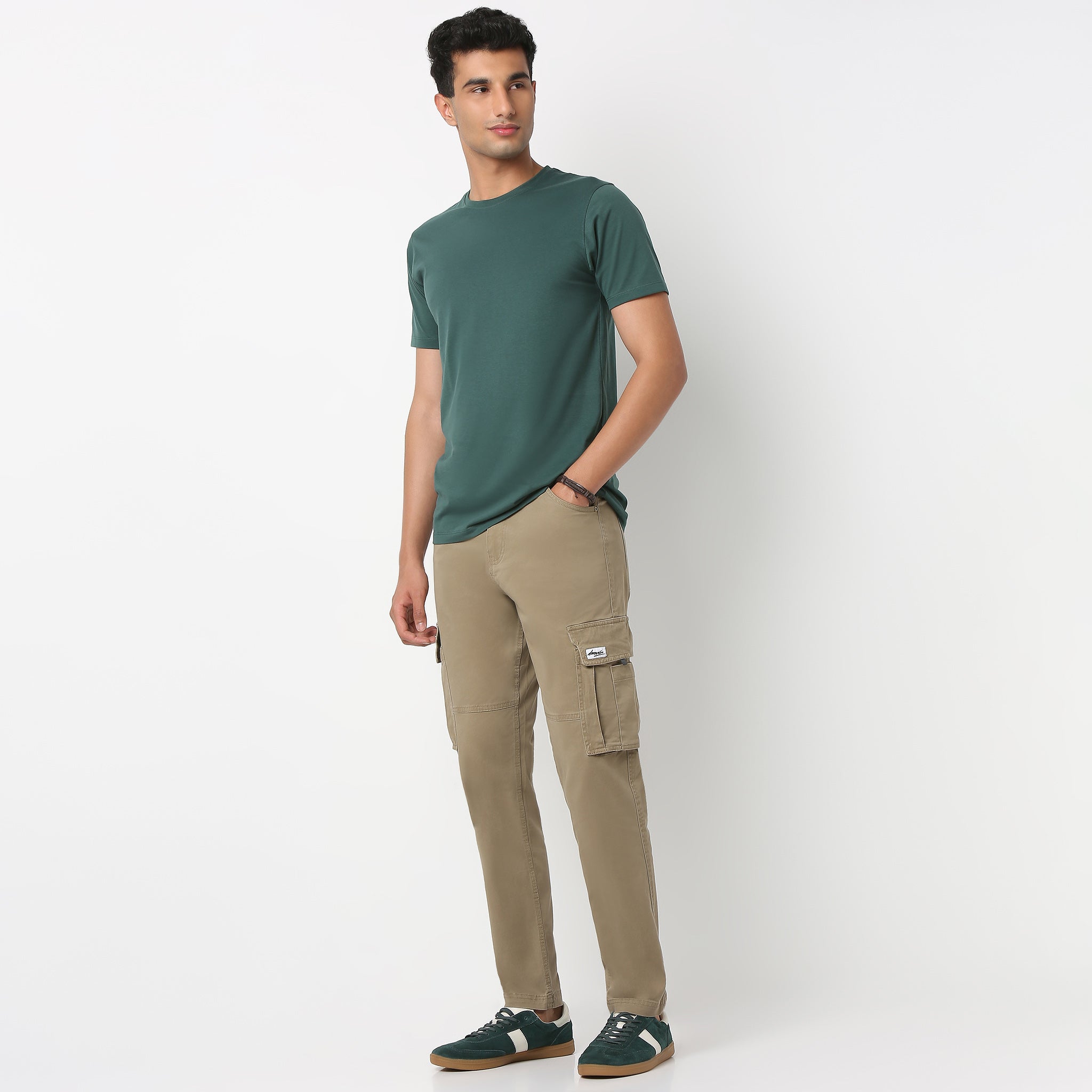 Ankle Length Cargo Cotton Heavy Duty Pants with Fashion Utility Pockets and Heavy Wash - Regular Fit