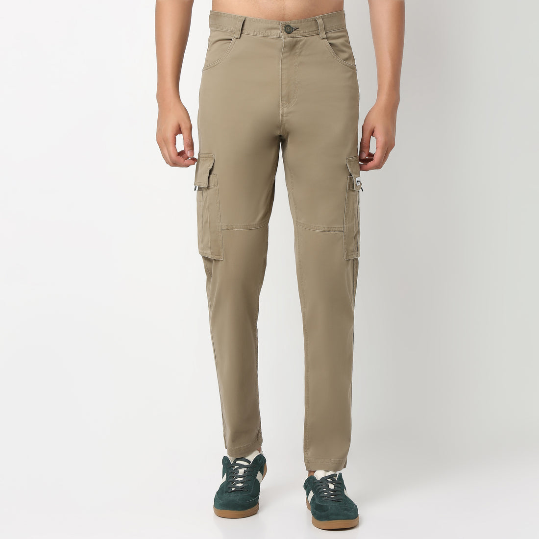 Ankle Length Cargo Cotton Heavy Duty Pants with Fashion Utility Pockets and Heavy Wash - Regular Fit