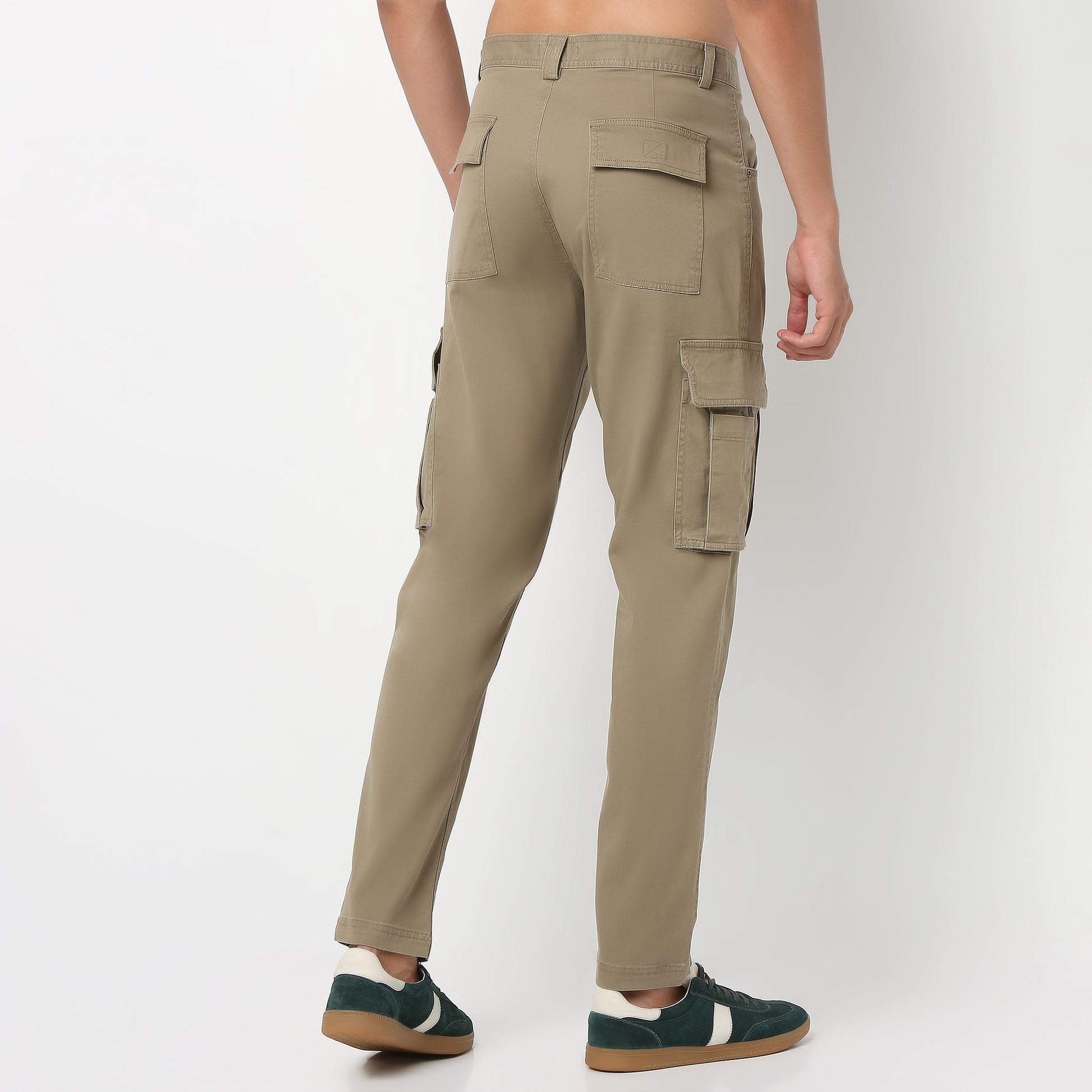 Ankle Length Cargo Cotton Heavy Duty Pants with Fashion Utility Pockets and Heavy Wash - Regular Fit