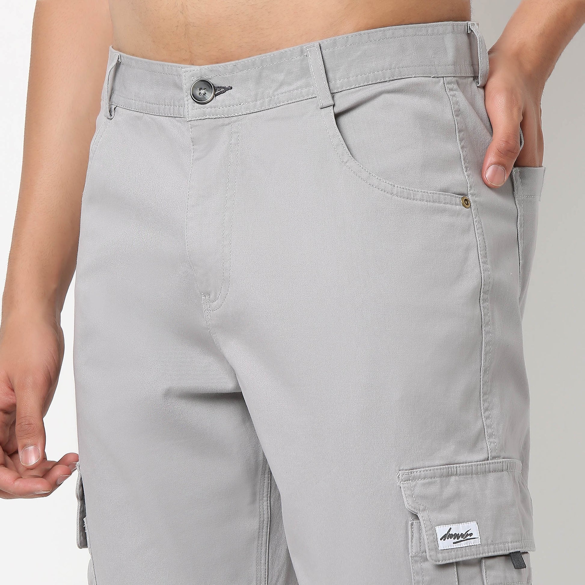 Ankle Length Cargo Cotton Heavy Duty Pants with Fashion Utility Pockets and Heavy Wash - Regular Fit