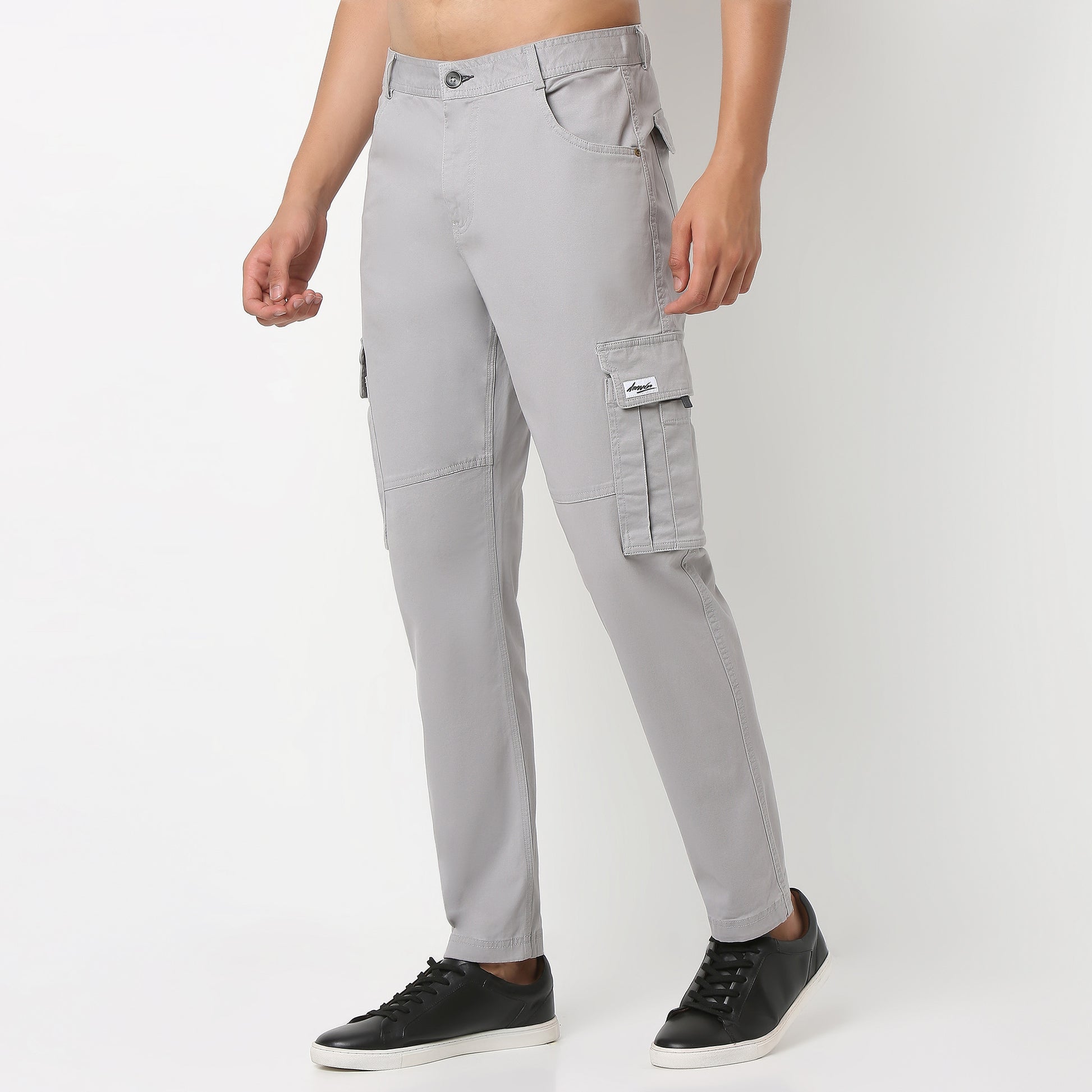 Ankle Length Cargo Cotton Heavy Duty Pants with Fashion Utility Pockets and Heavy Wash - Regular Fit