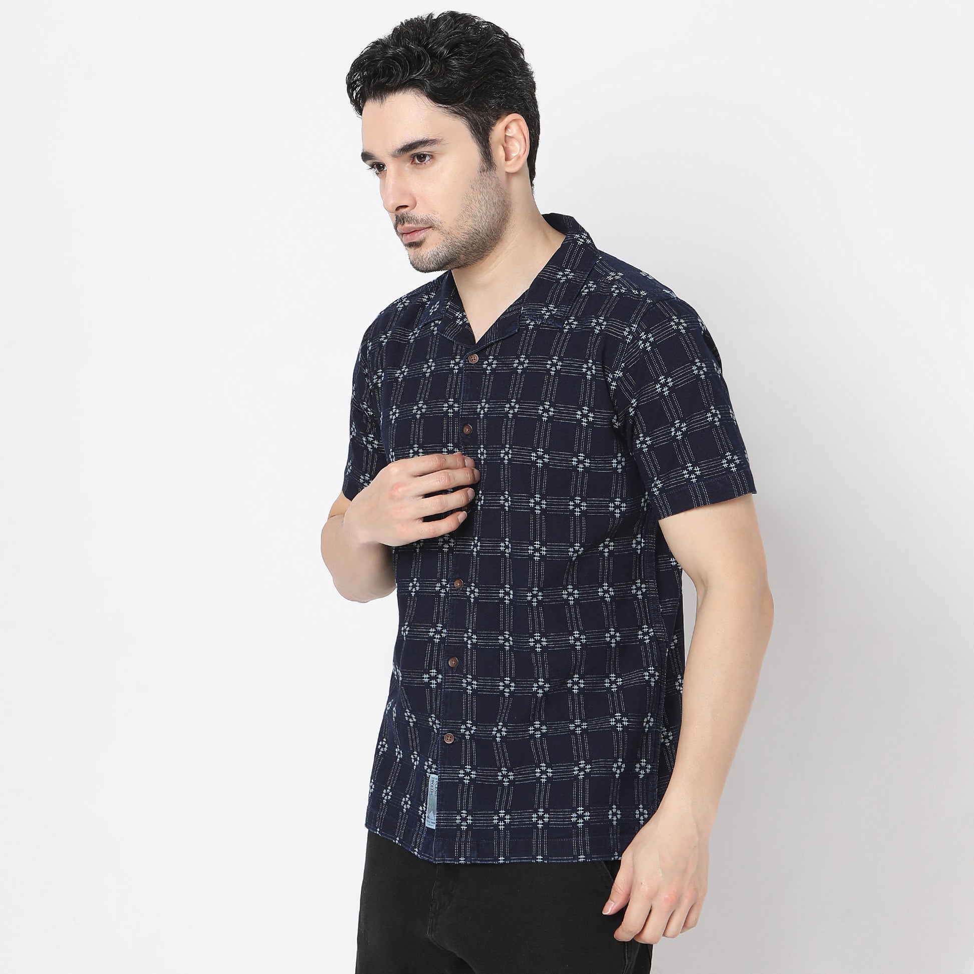 Structured Camp Collar Modern Explorer Mood Half Sleeve Shirt