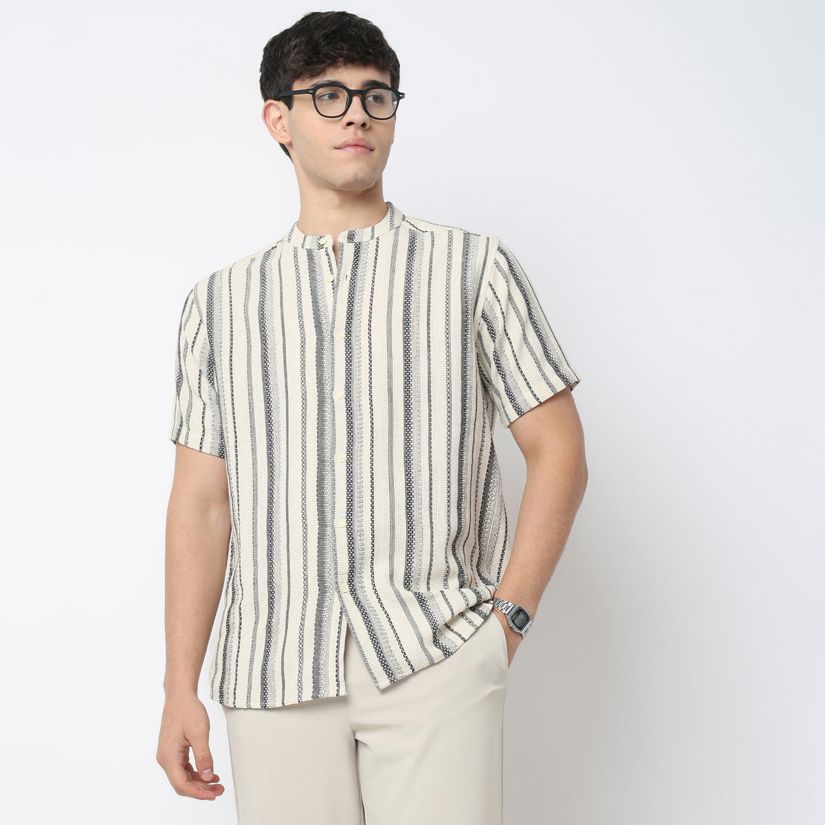 Band Collar Cotton Cruiser Shirt