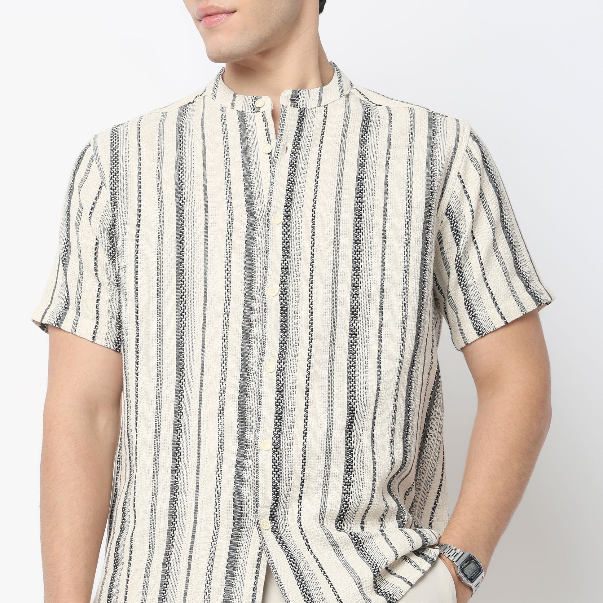 Band Collar Cotton Cruiser Shirt