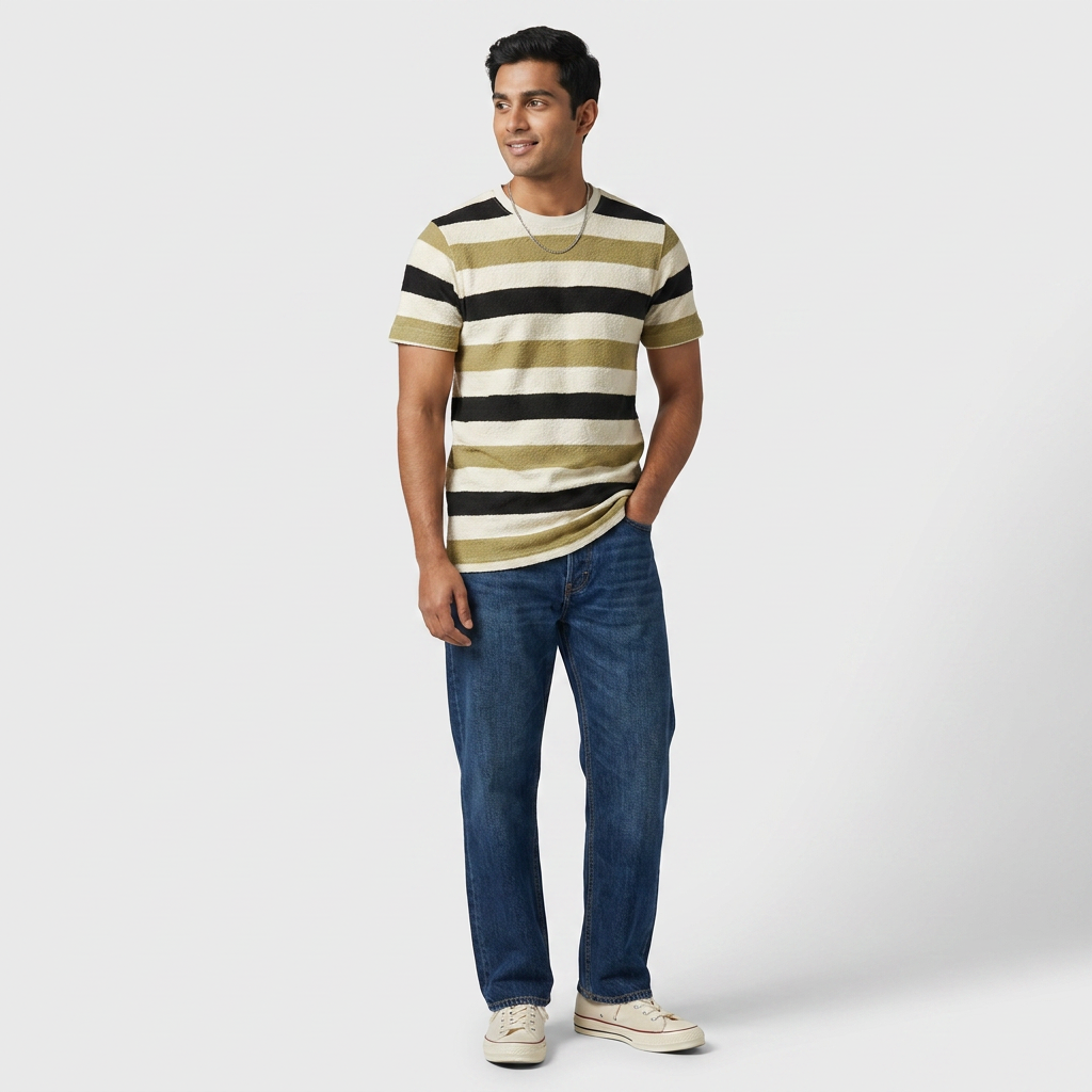 Striped Crew Neck Bae T-Shirt