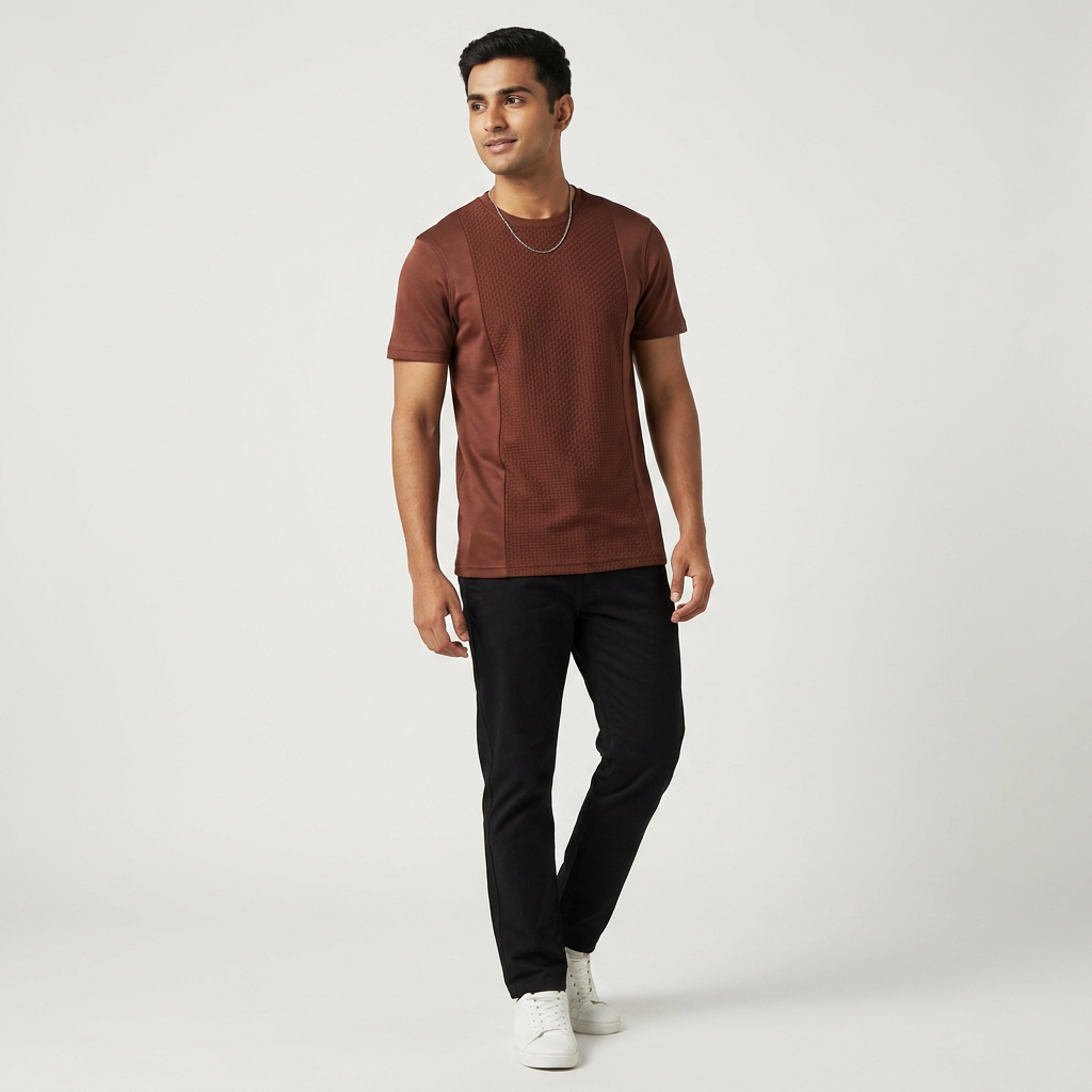 Structured Crew Neck Moto T-Shirt