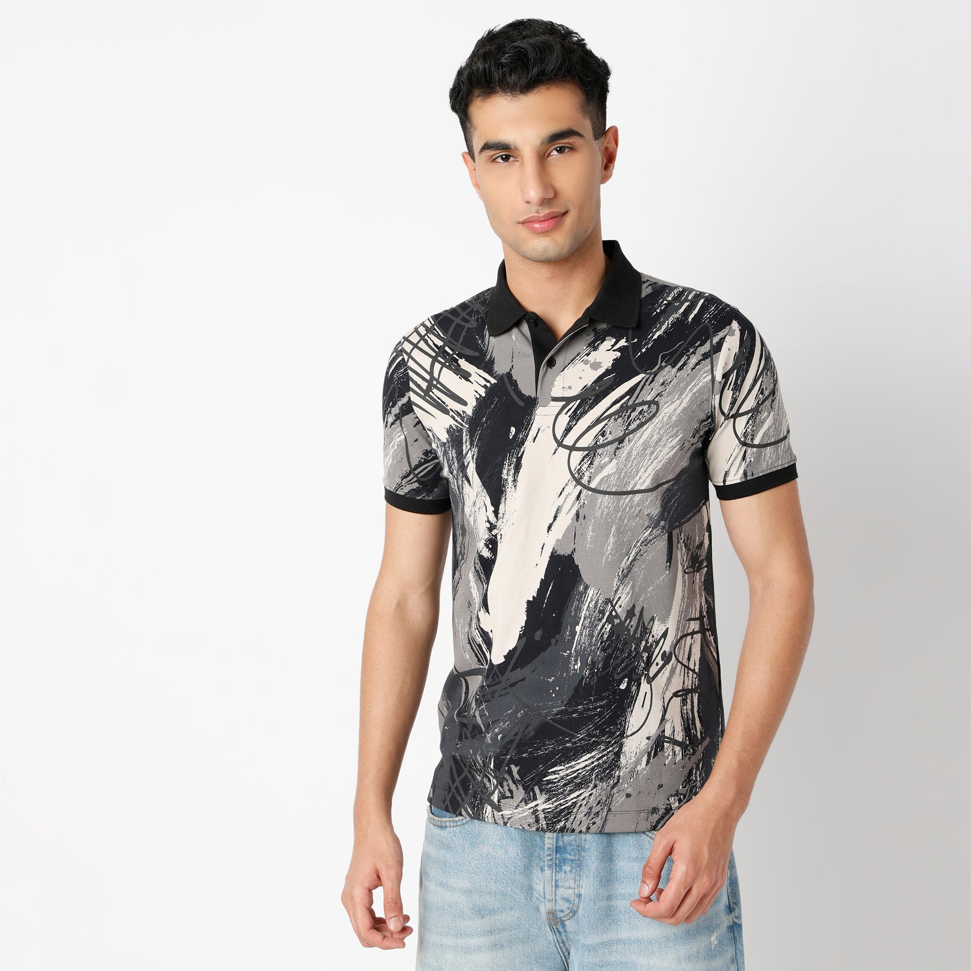 Regular Fit All Over Print Regular Length Polo T-Shirt